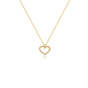 925 Silver Gold-Plated Paved Gem Heart Pendant Necklace-MMN114