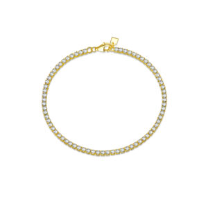925 Silver Gold Plated White CZ Tennis Bracelet, Size 17cm, CZ 2mm-MMB70