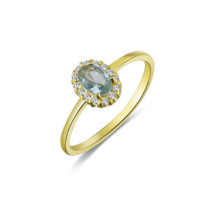 925 Silver Gold-Plated Blue Gem Diamond Halo Ring-MMR184