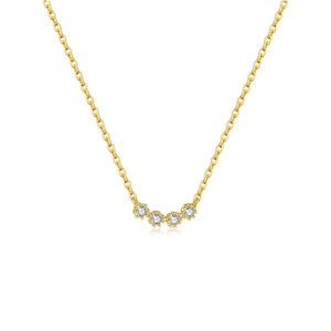 925 Silver Gold-Plated Four-Diamond Cluster Pendant Necklace-MMN009