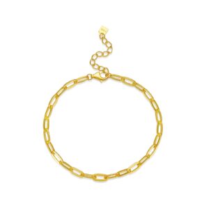 925 Silver 18K Gold Plated Paperclip Chain Bracelet, Size 15+3cm, Width 3.2mm-MMB007