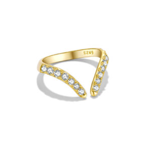 925 Silver Gold-Plated V-Shaped Diamond Ring-MMR347