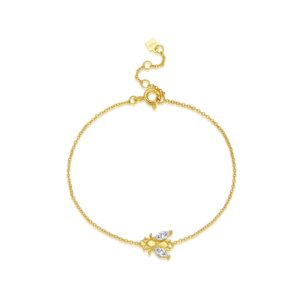 925 Silver 18K Gold Plated CZ Bee Bracelet, Size 15+3cm, Bee 8mm-MMB29