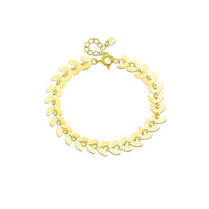 925 Silver 18K Gold Plated Laurel Leaf Chain Bracelet, Size 15+3cm, Leaf 7.76mm-MMB30