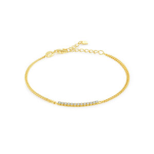 925 Silver 18K Gold Plated CZ Bar Chain Bracelet, Size 15+3cm, CZ Bar 22.5mm, CZ 1.5mm-MMB31