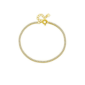 925 Silver 18K Gold Plated Color CZ Tennis Bracelet, Size 15+3cm, Width 2mm, CZ 1.5mm-MMB32