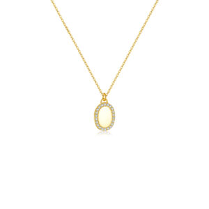 925 Silver Gold-Plated Oval Pendant Necklace-MMN171