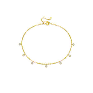 925 Silver 18K Gold Plated 7-Stone CZ Station Bracelet, Size 22+3cm, CZ 3mm, Spacing 20mm-MMB48