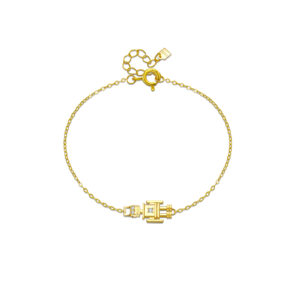 925 Silver Gold Plated Robot Charm Bracelet with 3-Prong CZ, Size 15+3cm, Charm 16×7mm-MMB69