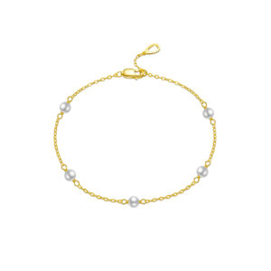 925 Silver Gold Plated Pearl Bracelet, Size 18+1cm, Pearl 4mm-MMB74