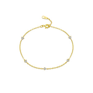 925 Silver Gold Plated Scattered Three-Prong CZ Bracelet, Size 16/17cm, CZ 2mm-MMB75