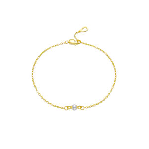 925 Silver Gold Plated 4mm Pearl Bracelet, Size 16/17cm, Brushed Chain 2.0-MMB76