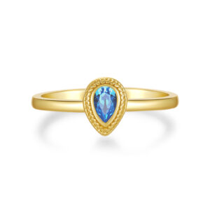 925 Silver Gold-Plated Teardrop Blue Gem Ring-MMR171