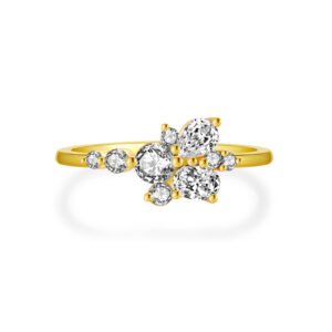 925 Silver Gold-Plated Diamond Cluster Ring-MMR227