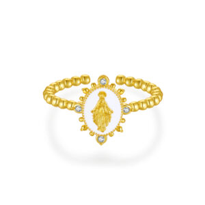 925 Silver Gold-Plated Virgin Mary Beaded Band Ring-MMR274
