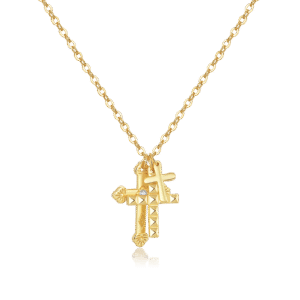 925 Silver Gold-Plated Layered Cross Pendant Necklace-MMN135