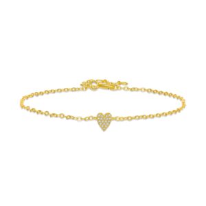 925 Silver Gold Plated Mini CZ Heart Bracelet, Size 15-18cm, Charm 4.2×5.4mm-MMB101