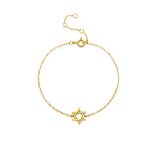 925 Silver Gold Plated Lucky CZ  Hexagram Bracelet, Size 15+3cm, Charm 9.5mm-MMB112