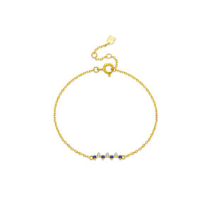 925 Silver Gold Plated Alternating Blue White CZ Bar Bracelet, Size 15+3cm, Charm 13.5mm-MMB125