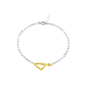 925 Silver Two-Tone Triangle Knot Paperclip Bracelet, Size 15+3cm, Charm Size 16.5×7.5mm -MMB139