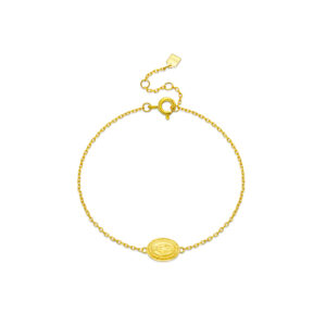 925 Silver Gold Oval Miraculous Medal Bracelet, Size 15+3cm, Charm Size 10×7.5mm-MMB142