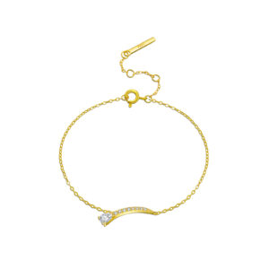 925 Silver Gold Curved Bar CZ Bracelet, Size 15+3cm, Charm Size 21mm-MMB141