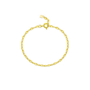 925 Silver 18K Gold Plated Puffed Mariner Chain Bracelet, Size 16.5/18cm, Width 2.8mm-MMB53