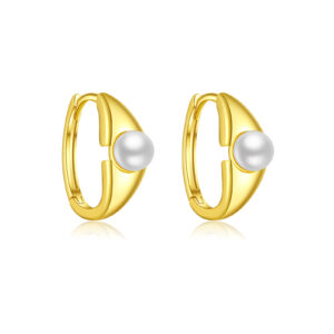 925 Silver Gold-Plated Half Hoop Pearl Huggie Earrings-MME1168