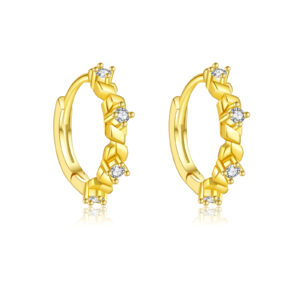 925 Silver Gold-Plated Braided Prong-Set CZ Huggie Earrings-MME1170