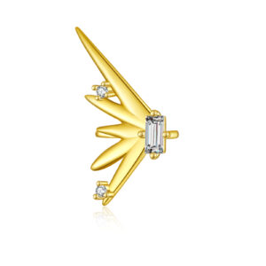 925 Silver Gold-Plated Winged Baguette & Round CZ Stud Earrings-MME1171