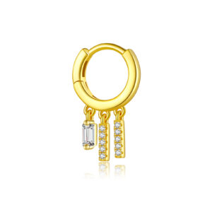 925 Silver Gold-Plated Huggie Earrings with Baguette & Bar CZ Drops-MME1173