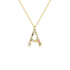 925 Silver Gold-Plated Multi-Gem Initial Pendant Necklace-MMN001