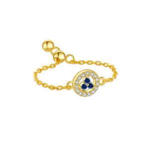 925 Silver Gold-Plated Clover Sapphire Chain Ring-MMR338