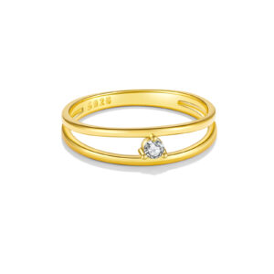 925 Silver Gold-Plated Double-Band Solitaire Ring-MMR339