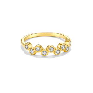 925 Silver Gold-Plated Curved Diamond Cluster Ring-MMR345