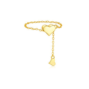 925 Silver Gold-Plated Heart Tassel Chain Ring-MMR346