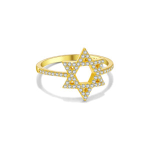 925 Silver Gold-Plated Star of David Diamond Ring-MMR430