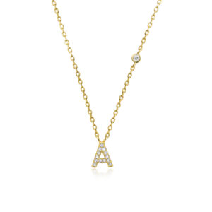 925 Silver Gold-Plated Initial Diamond Pendant Necklace-MMN025/MMN026