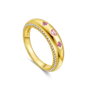 925 Silver Gold-Plated Pink Heart Diamond Ring-MMR476