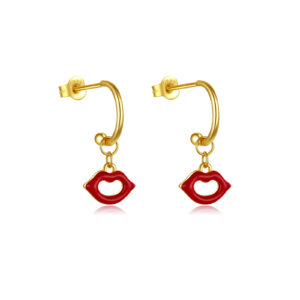 925 Silver Gold Epoxy Red Lip Hook Drop Stud-MME493