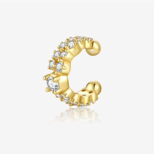 925 Silver Gold C-Shaped Huggie Ear Cuff (Large Main Stone & Double-Row Small Diamonds)-MME834