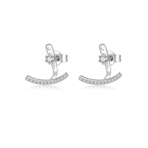 925 Silver Gold Plated Curved Zircon Earrings-MME732