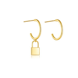 925 Silver Lock Charm Smooth Huggie Earrings-MME353