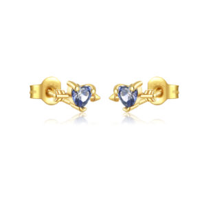 925 Silver Gold Heart Shaped Stone Stud Earrings-MME339