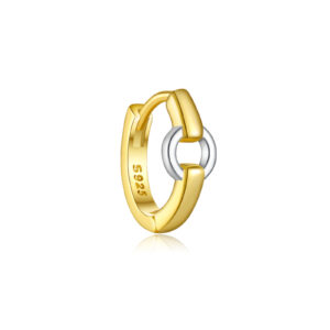 925 Silver Gold Two-Tone Smooth Single Huggie Earring-MME1025