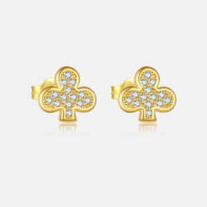 925 Silver Gold-Plated Clover CZ Stud Earrings-MME957