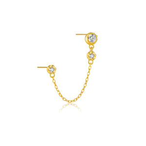 925 Silver Gold Bezel-Set CZ Chain CZ Charm Earrings-MME910