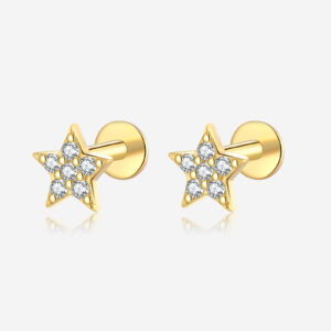 925 Silver Gold Full-Set CZ Star Stud Earrings-MME719