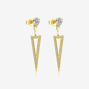925 Silver/Gold Triangle Pendant CZ Stud Earrings-MME612