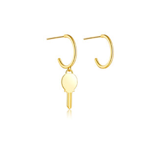 925 Silver Key Charm Smooth Huggie Earrings-MME354